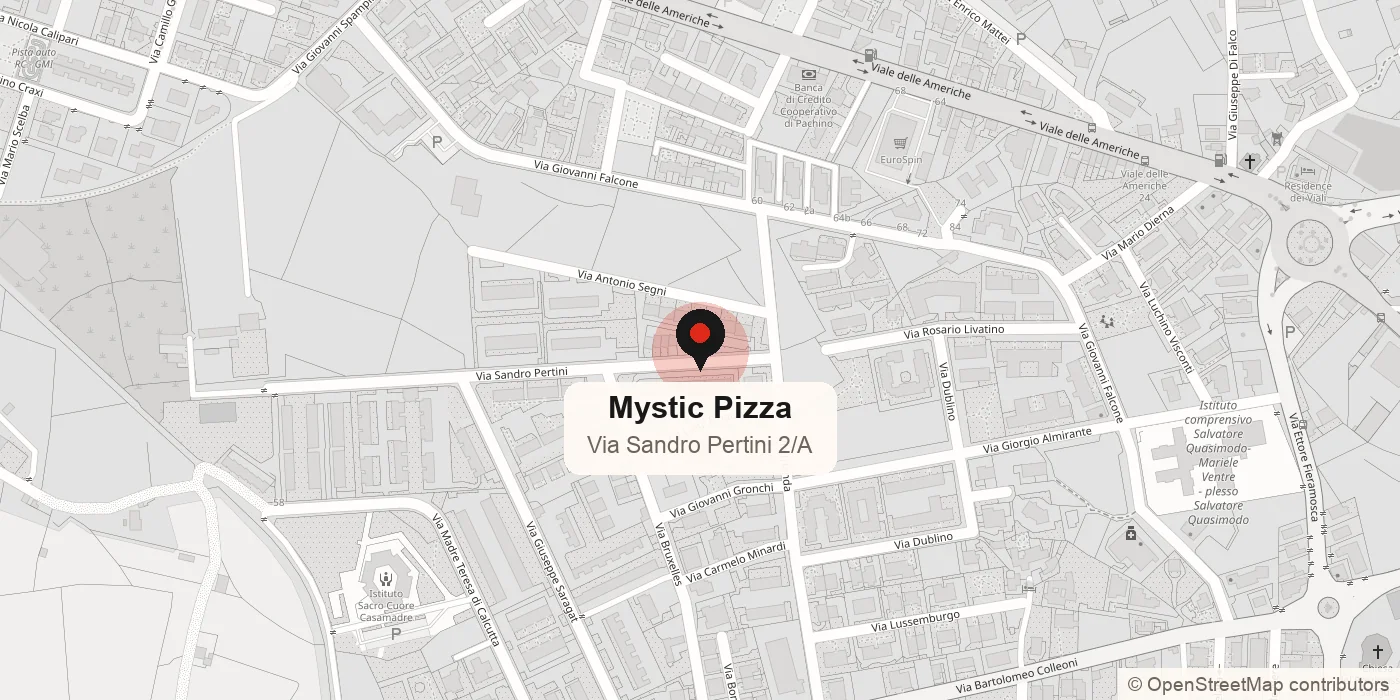 Mappa di Ragusa con la posizione di Mystic Pizza in Via Sandro Pertini 2/A